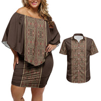 Mabuhay Philippines Festival Couples Matching Off Shoulder Short Dress and Hawaiian Shirt Tnalak Modern Filipiniana Inspired LT14 Brown - Polynesian Pride
