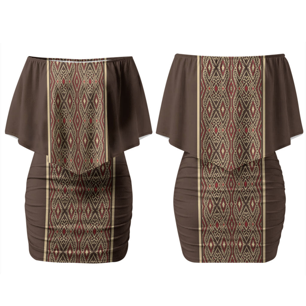 Mabuhay Philippines Festival Couples Matching Off Shoulder Short Dress and Long Sleeve Button Shirt Tnalak Modern Filipiniana Inspired LT14 - Polynesian Pride