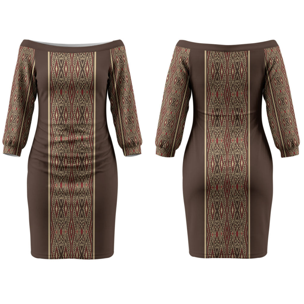 Mabuhay Philippines Festival Couples Matching Off The Shoulder Long Sleeve Dress and Hawaiian Shirt Tnalak Modern Filipiniana Inspired LT14 - Polynesian Pride