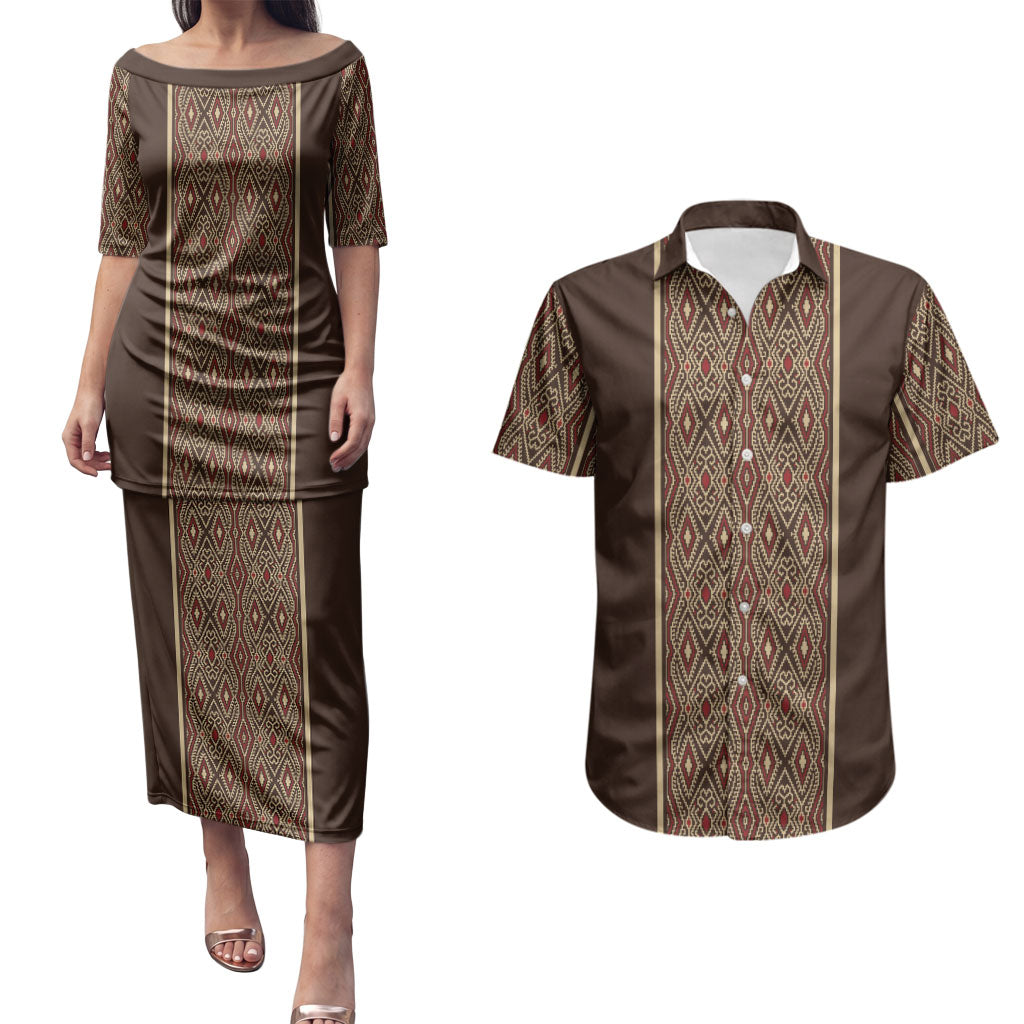 Mabuhay Philippines Festival Couples Matching Puletasi and Hawaiian Shirt Tnalak Modern Filipiniana Inspired LT14 Brown - Polynesian Pride