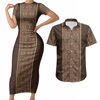 Mabuhay Philippines Festival Couples Matching Short Sleeve Bodycon Dress and Hawaiian Shirt Tnalak Modern Filipiniana Inspired LT14 Brown - Polynesian Pride