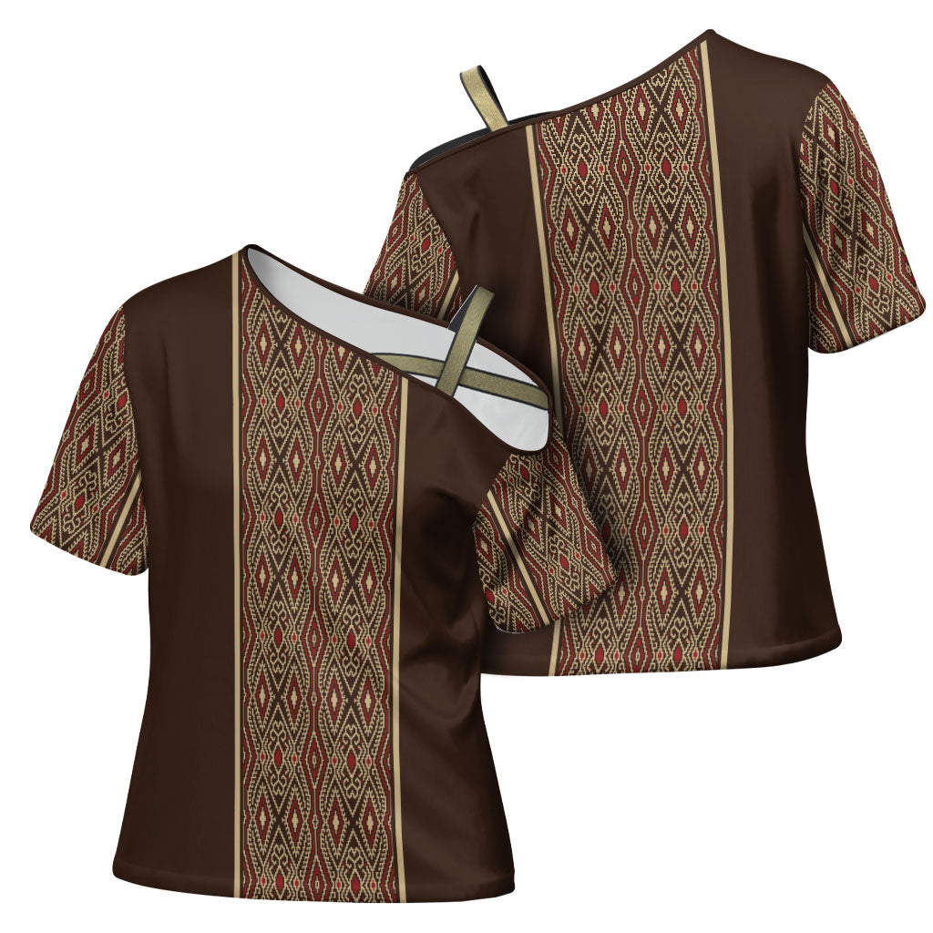 Mabuhay Philippines Festival Cross Shoulder Shirt Tnalak Modern Filipiniana Inspired LT14 - Polynesian Pride