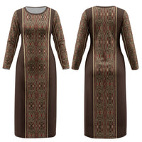 Mabuhay Philippines Festival Family Matching Long Sleeve Bodycon Dress and Hawaiian Shirt Tnalak Modern Filipiniana Inspired LT14 Mom's Dress Brown - Polynesian Pride