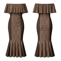 Mabuhay Philippines Festival Family Matching Mermaid Dress and Hawaiian Shirt Tnalak Modern Filipiniana Inspired LT14 Mom's Dress Brown - Polynesian Pride