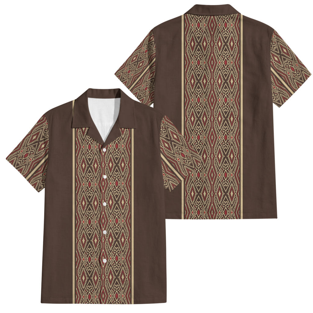 Mabuhay Philippines Festival Family Matching Mermaid Dress and Hawaiian Shirt Tnalak Modern Filipiniana Inspired LT14 Dad's Shirt - Short Sleeve Brown - Polynesian Pride