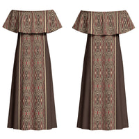 Mabuhay Philippines Festival Family Matching Off Shoulder Maxi Dress and Hawaiian Shirt Tnalak Modern Filipiniana Inspired LT14 Mom's Dress Brown - Polynesian Pride