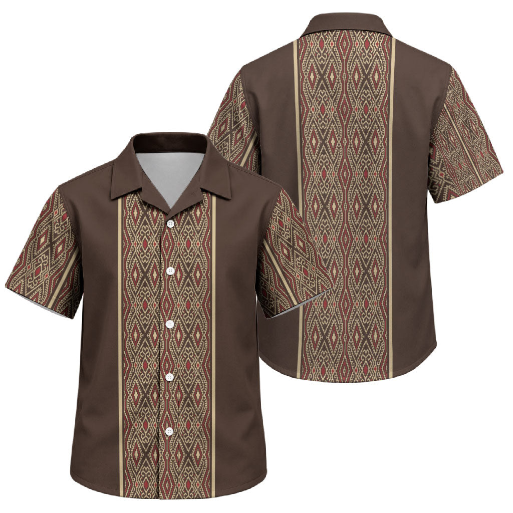 Mabuhay Philippines Festival Family Matching Off Shoulder Maxi Dress and Hawaiian Shirt Tnalak Modern Filipiniana Inspired LT14 Son's Shirt Brown - Polynesian Pride