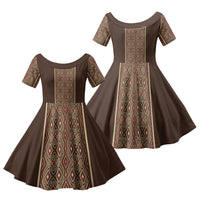 Mabuhay Philippines Festival Family Matching Summer Maxi Dress and Hawaiian Shirt Tnalak Modern Filipiniana Inspired LT14 Daughter's Dress Brown - Polynesian Pride