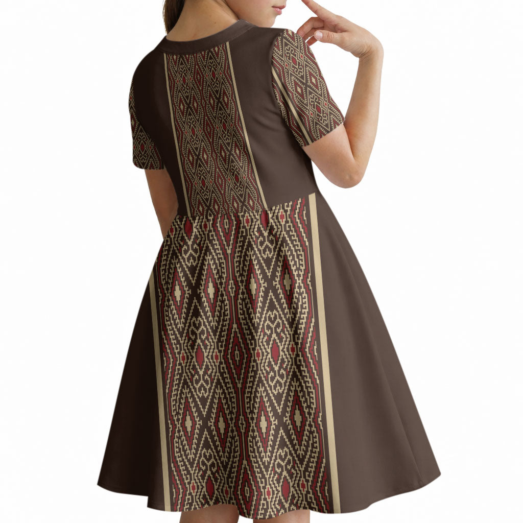 Mabuhay Philippines Festival Kid Short Sleeve Dress Tnalak Modern Filipiniana Inspired LT14 - Polynesian Pride