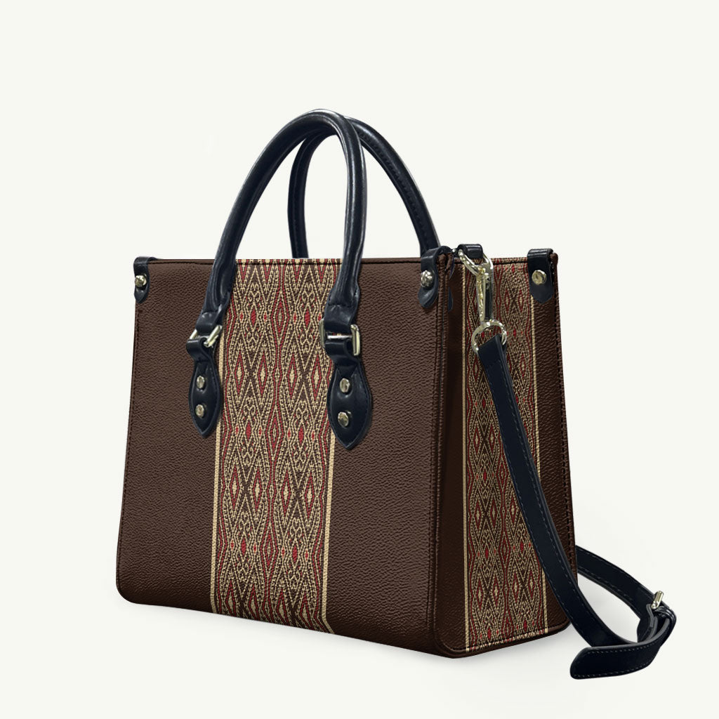 Mabuhay Philippines Festival Leather Bag Tnalak Modern Filipiniana Inspired LT14 Brown - Polynesian Pride