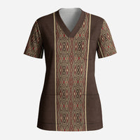 Mabuhay Philippines Festival Scrub Top Tnalak Modern Filipiniana Inspired LT14 Adult Brown - Polynesian Pride