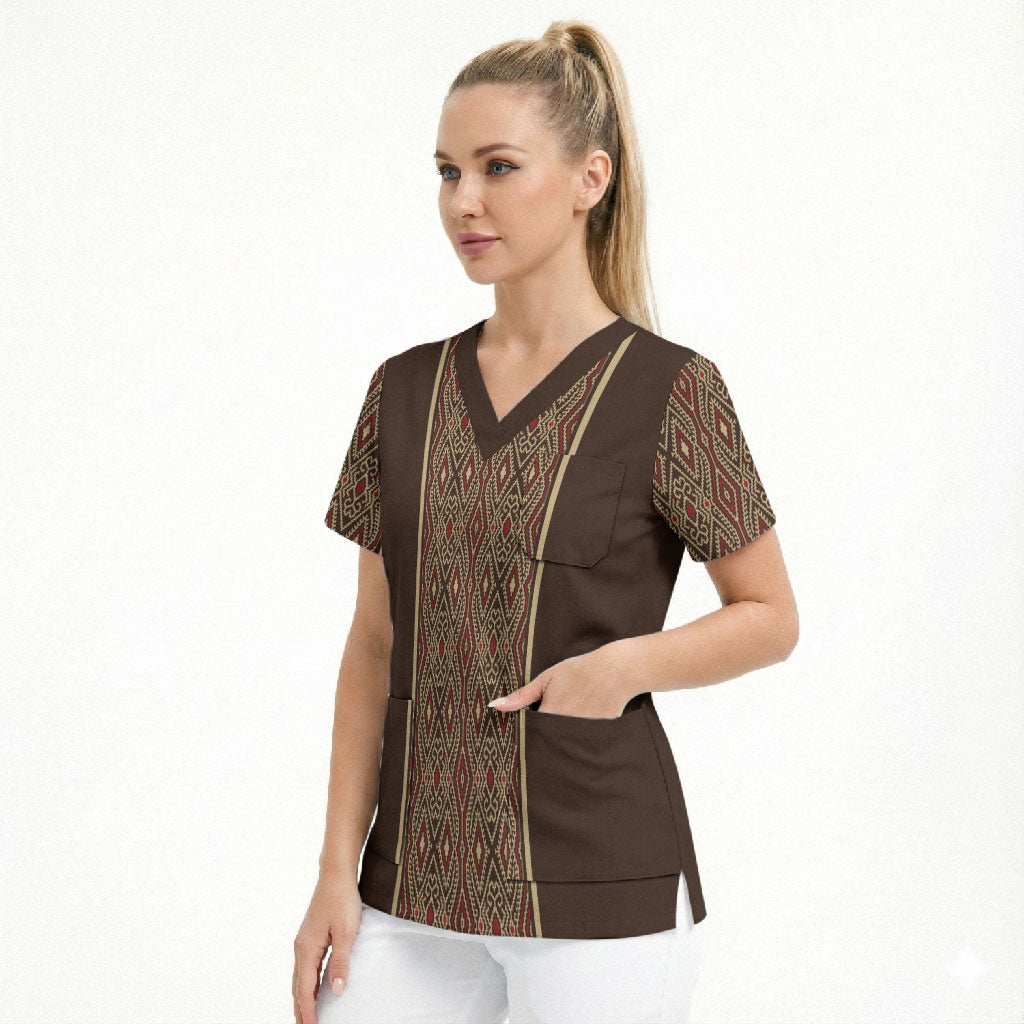 Mabuhay Philippines Festival Scrub Top Tnalak Modern Filipiniana Inspired LT14 - Polynesian Pride