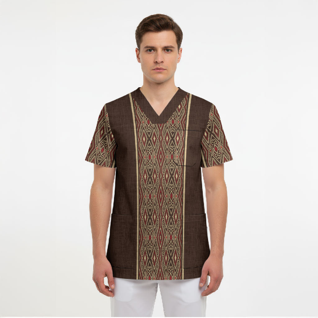 Mabuhay Philippines Festival Scrub Top Tnalak Modern Filipiniana Inspired LT14 - Polynesian Pride