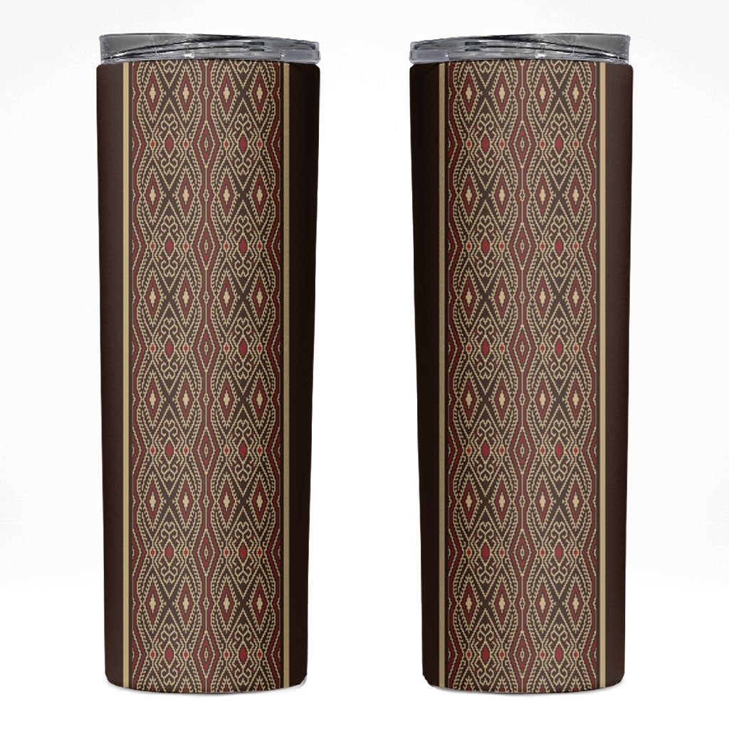 Mabuhay Philippines Festival Skinny Tumbler Tnalak Modern Filipiniana Inspired LT14 Brown - Polynesian Pride
