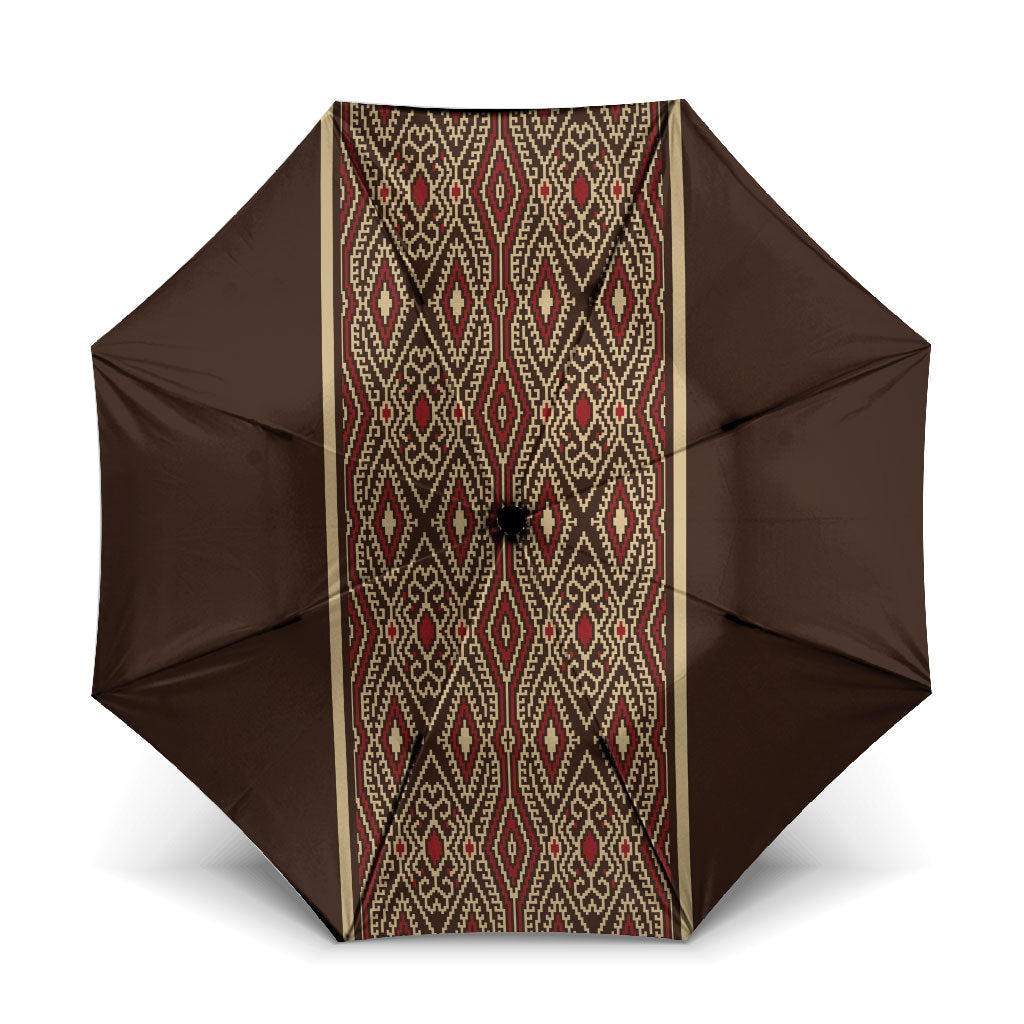 Mabuhay Philippines Festival Umbrella Tnalak Modern Filipiniana Inspired LT14 One Size Folded 11.42 inch Opened Diameter 37.4 inch Brown - Polynesian Pride
