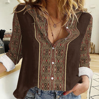 Mabuhay Philippines Festival Women Casual Shirt Tnalak Modern Filipiniana Inspired LT14 Female Brown - Polynesian Pride