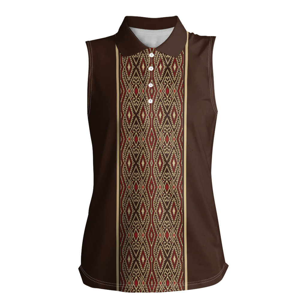 Mabuhay Philippines Festival Women Sleeveless Polo Shirt Tnalak Modern Filipiniana Inspired LT14 Female Brown - Polynesian Pride