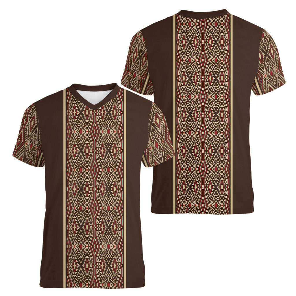 Mabuhay Philippines Festival Women V-Neck T-Shirt Tnalak Modern Filipiniana Inspired LT14 - Polynesian Pride