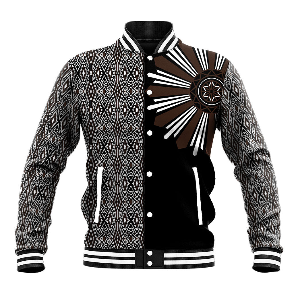 Mabuhay Philippines Festival Baseball Jacket Araw Tnalak Modern Filipiniana Inspired LT14 Unisex Black - Polynesian Pride