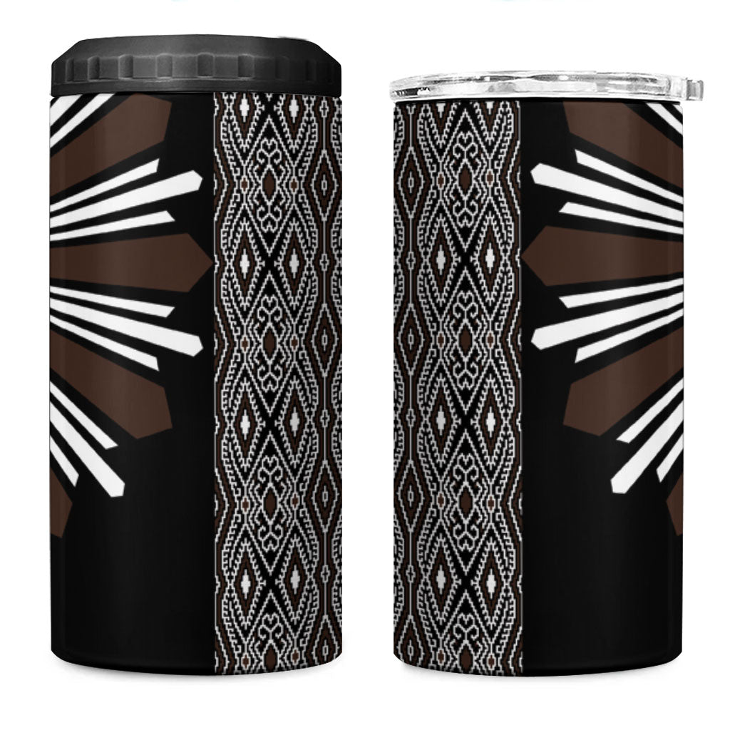 Mabuhay Philippines Festival 4 in 1 Can Cooler Tumbler Araw Tnalak Modern Filipiniana Inspired LT14 One Size: 16 oz Black - Polynesian Pride
