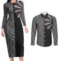 Mabuhay Philippines Festival Couples Matching Long Sleeve Bodycon Dress and Long Sleeve Button Shirt Araw Tnalak Modern Filipiniana Inspired LT14 Black - Polynesian Pride