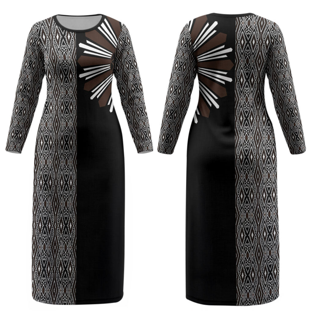 Mabuhay Philippines Festival Couples Matching Long Sleeve Bodycon Dress and Long Sleeve Button Shirt Araw Tnalak Modern Filipiniana Inspired LT14 - Polynesian Pride
