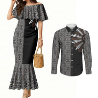 Mabuhay Philippines Festival Couples Matching Mermaid Dress and Long Sleeve Button Shirt Araw Tnalak Modern Filipiniana Inspired LT14 Black - Polynesian Pride