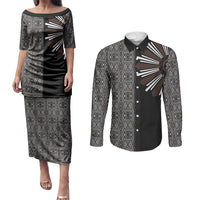 Mabuhay Philippines Festival Couples Matching Puletasi and Long Sleeve Button Shirt Araw Tnalak Modern Filipiniana Inspired LT14 Black - Polynesian Pride