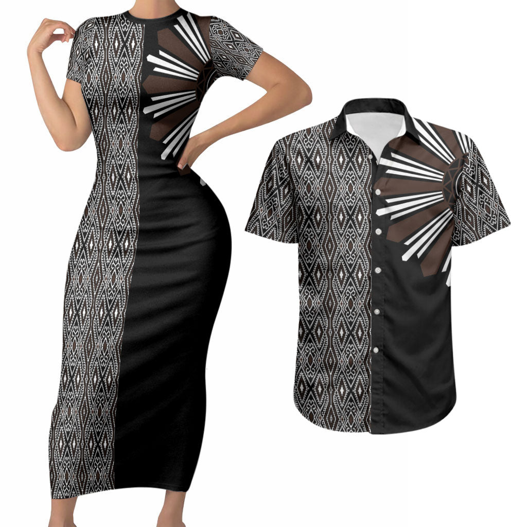Mabuhay Philippines Festival Couples Matching Short Sleeve Bodycon Dress and Hawaiian Shirt Araw Tnalak Modern Filipiniana Inspired LT14 Black - Polynesian Pride