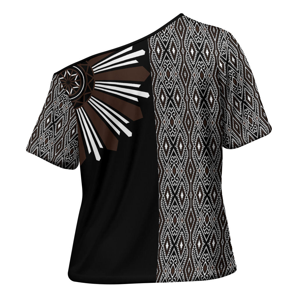 Mabuhay Philippines Festival Cross Shoulder Shirt Araw Tnalak Modern Filipiniana Inspired LT14 - Polynesian Pride