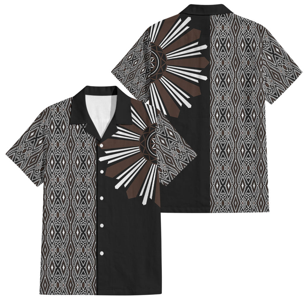 Mabuhay Philippines Festival Family Matching Off The Shoulder Long Sleeve Dress and Hawaiian Shirt Araw Tnalak Modern Filipiniana Inspired LT14 Dad's Shirt - Short Sleeve Black - Polynesian Pride