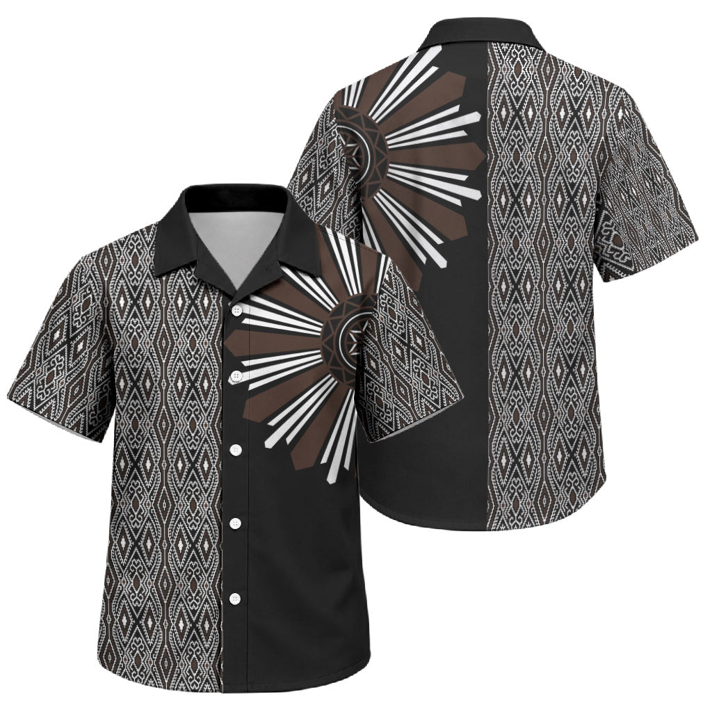 Mabuhay Philippines Festival Family Matching Off Shoulder Short Dress and Hawaiian Shirt Araw Tnalak Modern Filipiniana Inspired LT14 Son's Shirt Black - Polynesian Pride