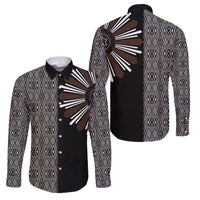 Mabuhay Philippines Festival Family Matching Tank Maxi Dress and Hawaiian Shirt Araw Tnalak Modern Filipiniana Inspired LT14 Dad's Shirt - Long Sleeve Black - Polynesian Pride