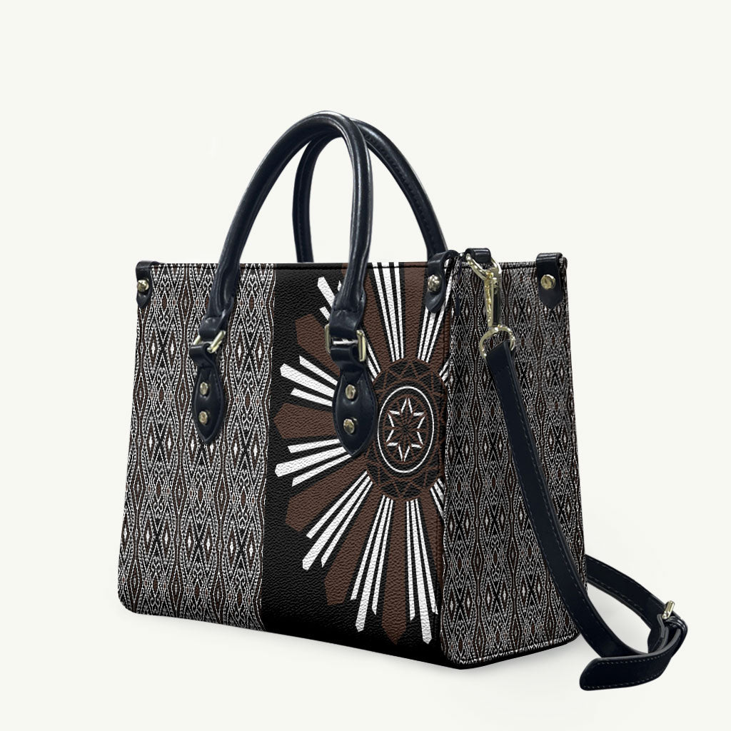 Mabuhay Philippines Festival Leather Bag Araw Tnalak Modern Filipiniana Inspired LT14 Black - Polynesian Pride