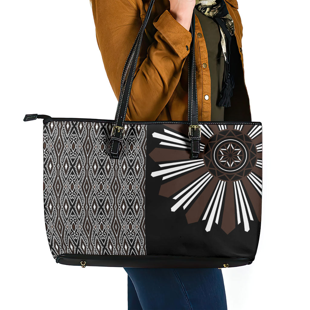 Mabuhay Philippines Festival Leather Tote Bag Araw Tnalak Modern Filipiniana Inspired LT14 - Polynesian Pride