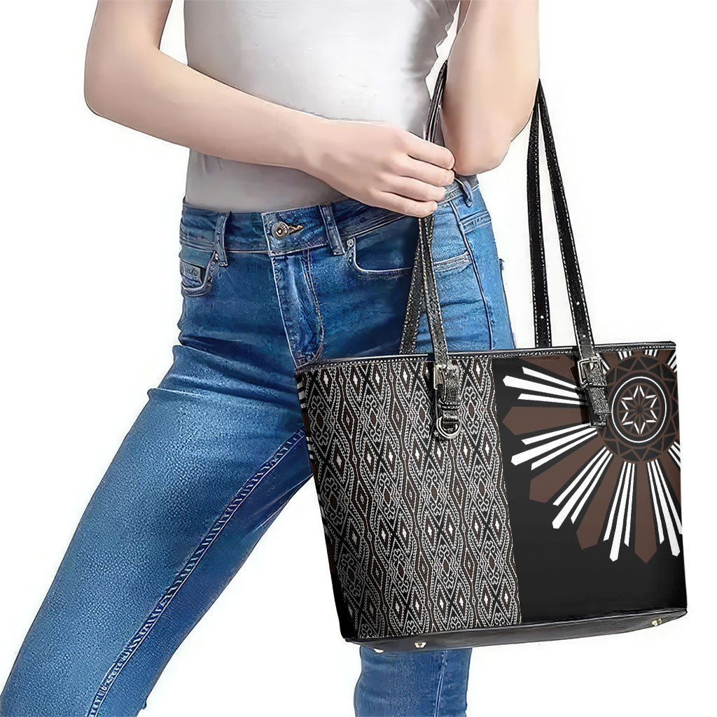 Mabuhay Philippines Festival Leather Tote Bag Araw Tnalak Modern Filipiniana Inspired LT14 - Polynesian Pride