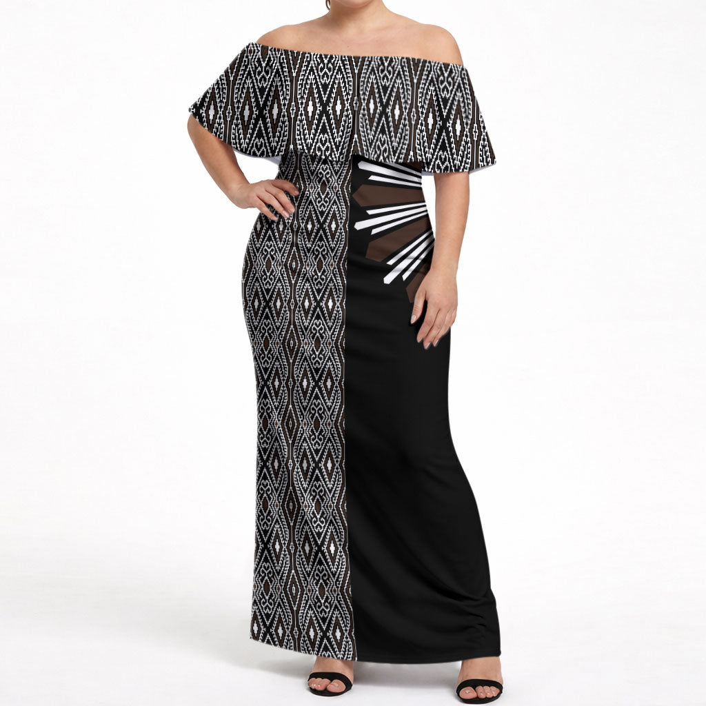 Mabuhay Philippines Festival Off Shoulder Maxi Dress Araw Tnalak Modern Filipiniana Inspired LT14 Women Black - Polynesian Pride