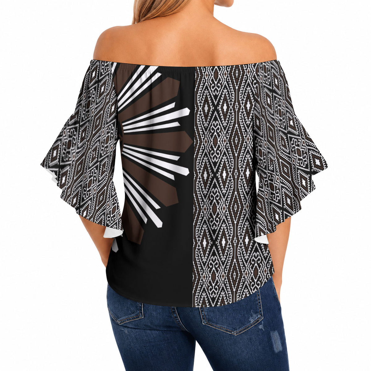 Mabuhay Philippines Festival Off Shoulder Wrap Waist Top Araw Tnalak Modern Filipiniana Inspired LT14 - Polynesian Pride