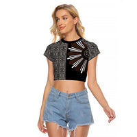 Mabuhay Philippines Festival Raglan Cropped T Shirt Araw Tnalak Modern Filipiniana Inspired LT14 Female Black - Polynesian Pride