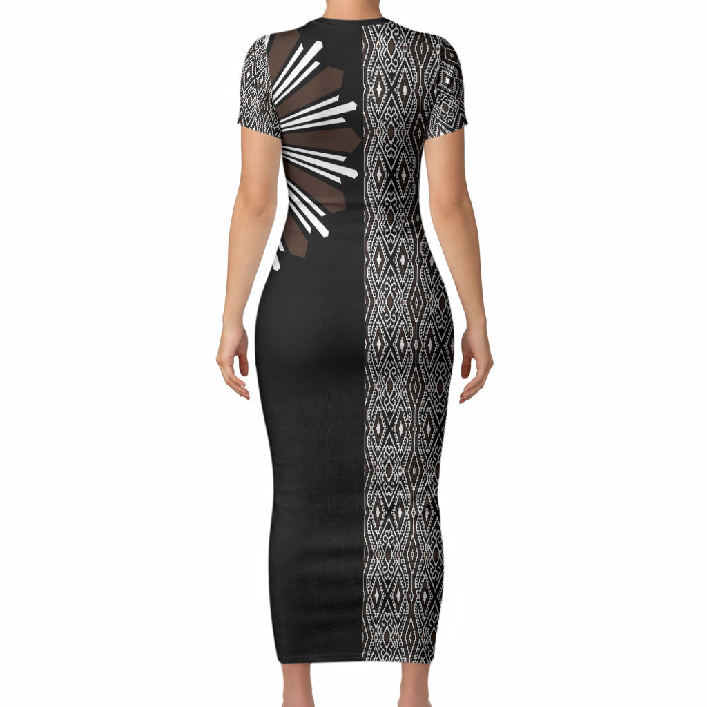 Mabuhay Philippines Festival Short Sleeve Bodycon Dress Araw Tnalak Modern Filipiniana Inspired LT14 - Polynesian Pride