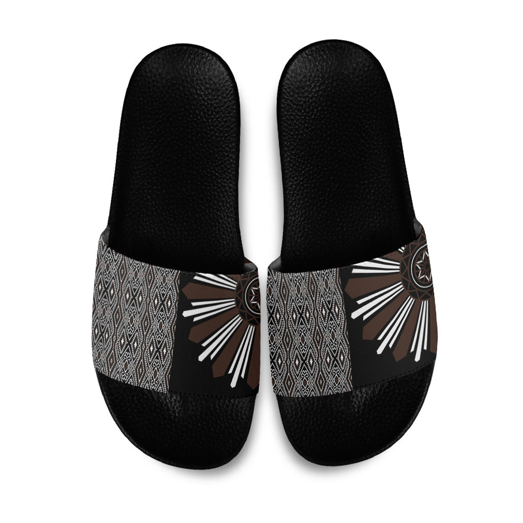 Mabuhay Philippines Festival Slide Sandals Araw Tnalak Modern Filipiniana Inspired LT14 Black - Polynesian Pride