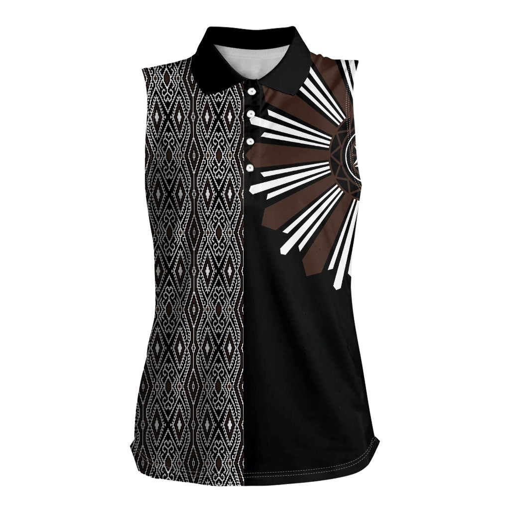 Mabuhay Philippines Festival Women Sleeveless Polo Shirt Araw Tnalak Modern Filipiniana Inspired LT14 Female Black - Polynesian Pride