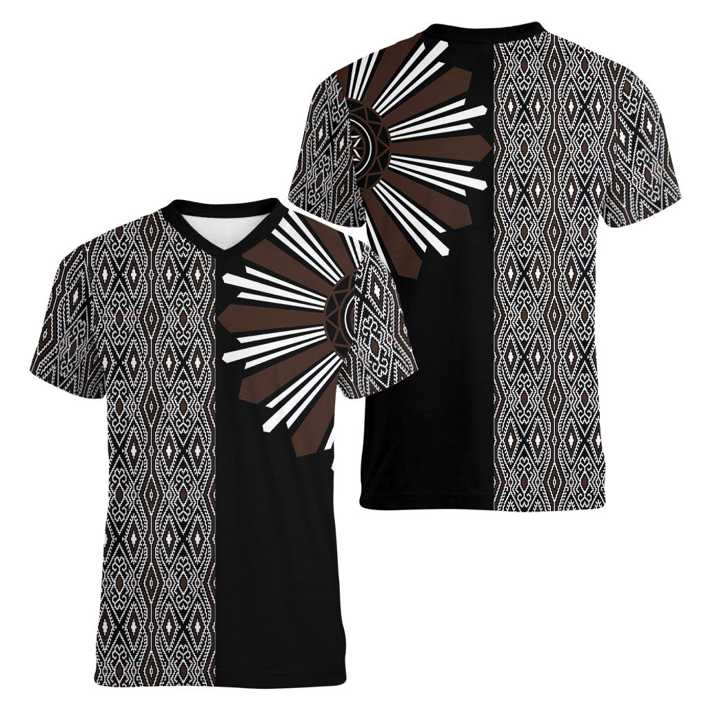 Mabuhay Philippines Festival Women V-Neck T-Shirt Araw Tnalak Modern Filipiniana Inspired LT14 - Polynesian Pride