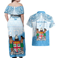 Fiji Day 1970 Couples Matching Off Shoulder Maxi Dress and Hawaiian Shirt Proud To Be A Fijian Tapa Pattern