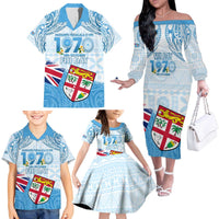 Fiji Day 1970 Family Matching Off The Shoulder Long Sleeve Dress and Hawaiian Shirt Proud To Be A Fijian Tapa Pattern