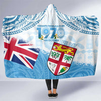 Fiji Day 1970 Hooded Blanket Proud To Be A Fijian Tapa Pattern LT14 One Size Blue - Polynesian Pride