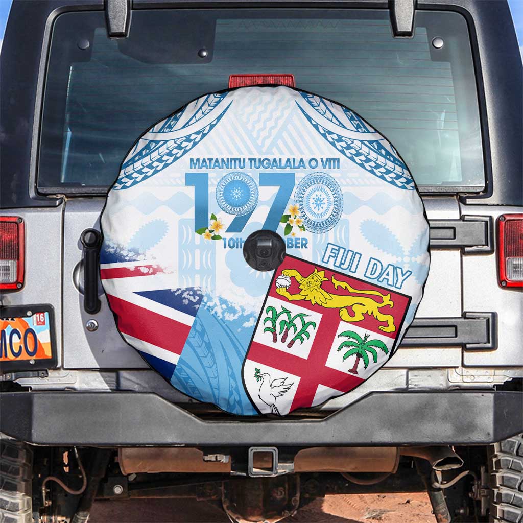 Fiji Day 1970 Spare Tire Cover Proud To Be A Fijian Tapa Pattern LT14 Blue - Polynesian Pride