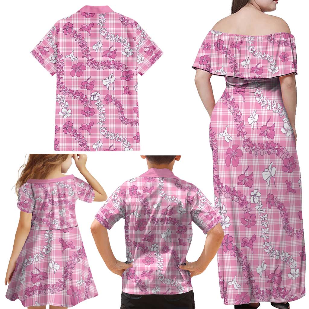 Alaka Aloha Hawaii Family Matching Off Shoulder Maxi Dress and Hawaiian Shirt Plumeria Lei With Palaka Motif - Polynesian Pride