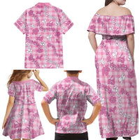 Alaka Aloha Hawaii Family Matching Off Shoulder Maxi Dress and Hawaiian Shirt Plumeria Lei With Palaka Motif - Polynesian Pride