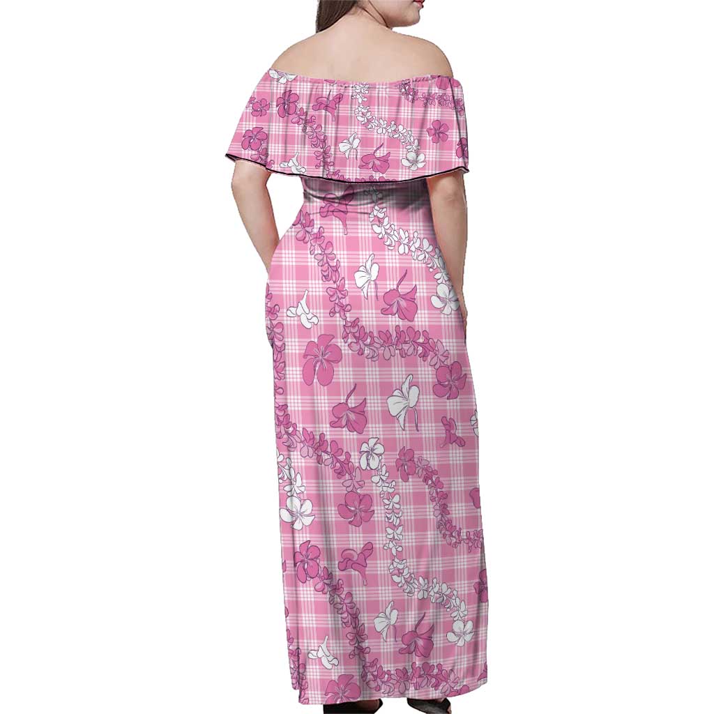 Alaka Aloha Hawaii Family Matching Off Shoulder Maxi Dress and Hawaiian Shirt Plumeria Lei With Palaka Motif - Polynesian Pride